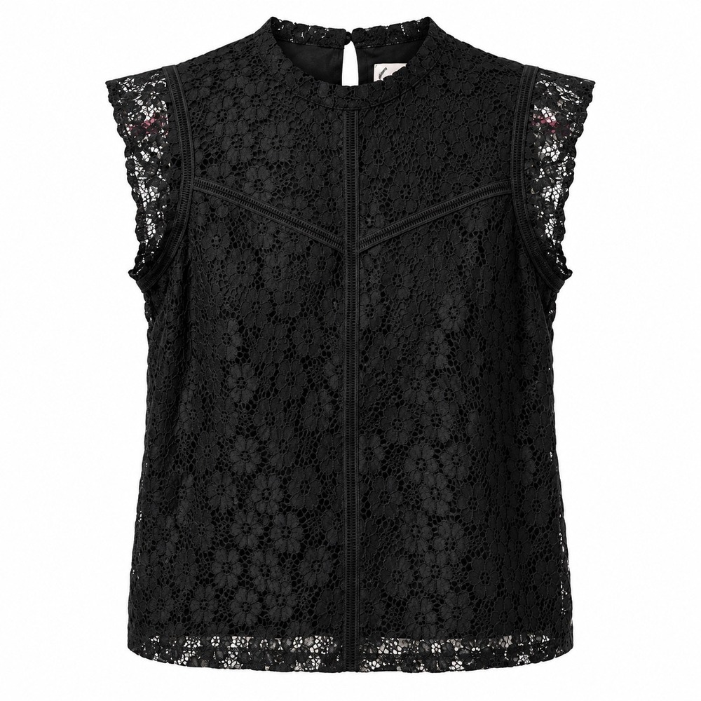 Nanette Lepore Womens M Black Floral Lace Sleeveless Romantic Cocktail Blouse